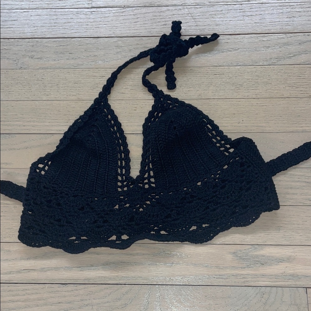 La Hearts Black Crochet Crop Top
